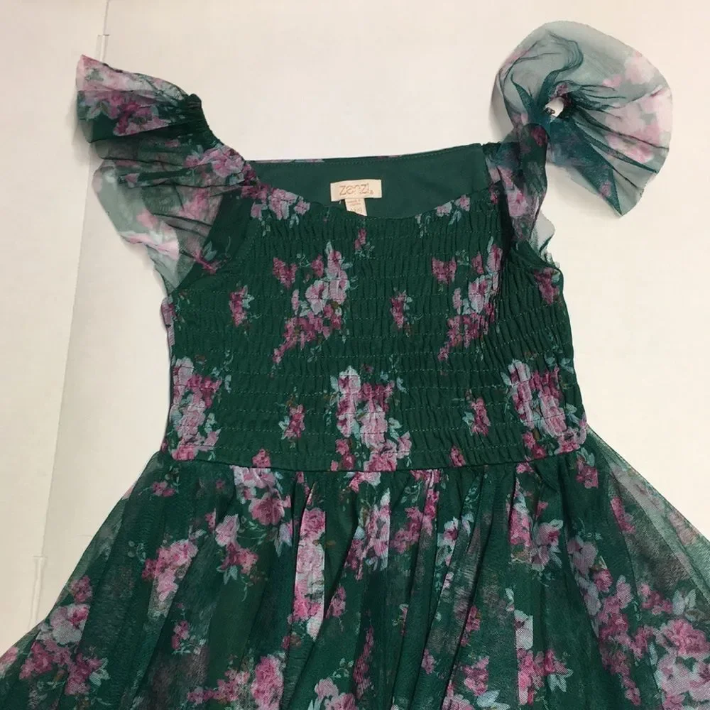 Zenzi Emerald Green Floral Tulle Dress